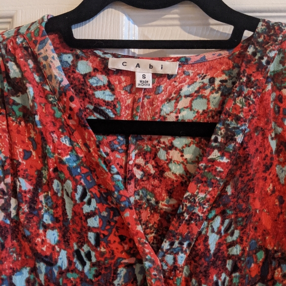 Red & Blue Patterned Mock Wrap Dress - Picture 4 of 5